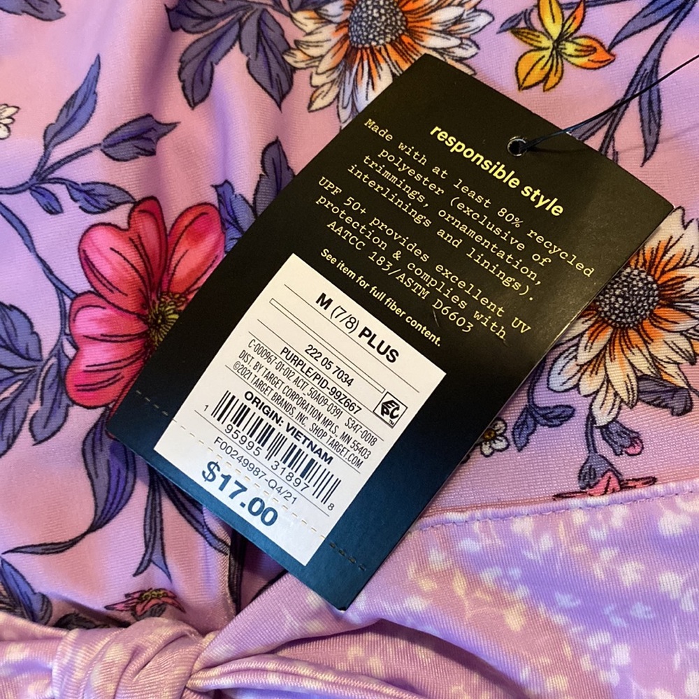 (149) NWT Girls Purple Floral One Pc Swim Suit by Art Class. Size M (7/8) - Picture 10 of 13